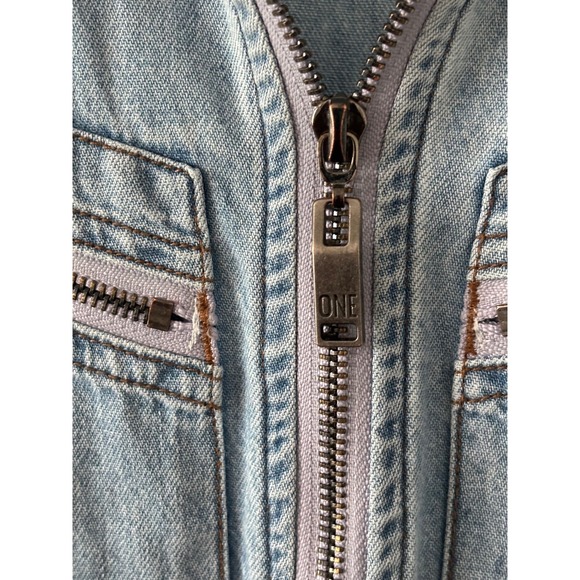 One Teaspoon Denim Mini Dress Size Medium Zip Front Modern Utility Designer - Picture 14 of 16
